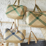 Seagrass Basket with Cotton Handle in Green