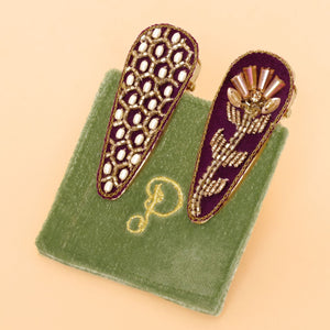 Jewelled Hairclips in Damson