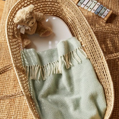 Pure New Wool Beehive Pram Blanket - Ocean
