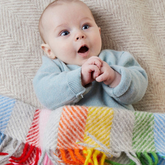 Pure New Wool Beehive Pram Blanket - Rainbow