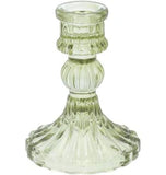 Olive Green pressed glass candlestick