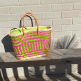 Handwoven Lime and Pink Shopper