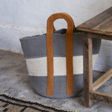 Grey & Off White Striped Cotton Bag