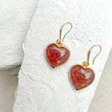 Strawberry Quartz Puff Heart Earrings