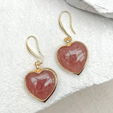 Strawberry Quartz Puff Heart Earrings