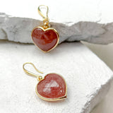 Strawberry Quartz Puff Heart Earrings