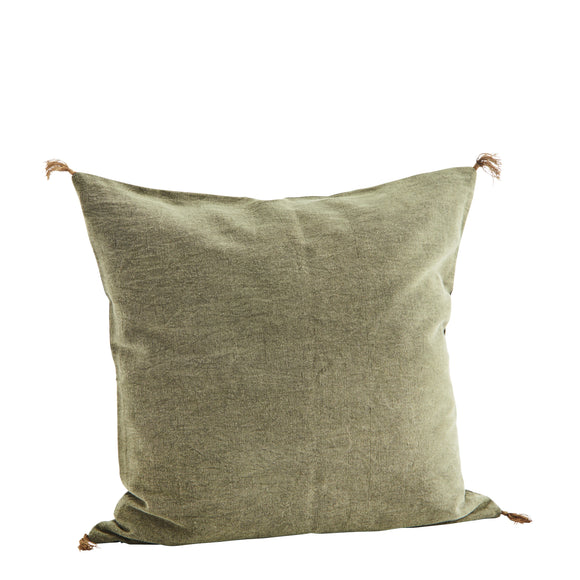 Washed Cotton Cushion in Olive