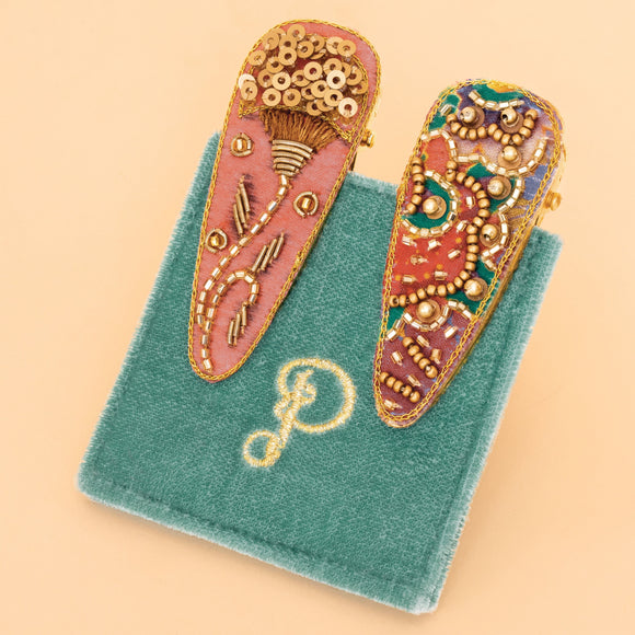 Jewelled Hairclips in Coral