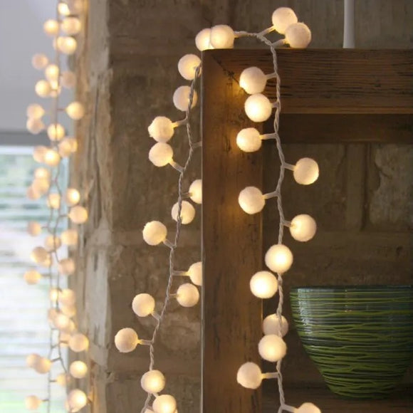 Long Snowball Pompom LED Light Garland