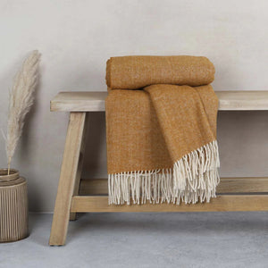 Fine Weave Pure New Wool Throw in Ochre