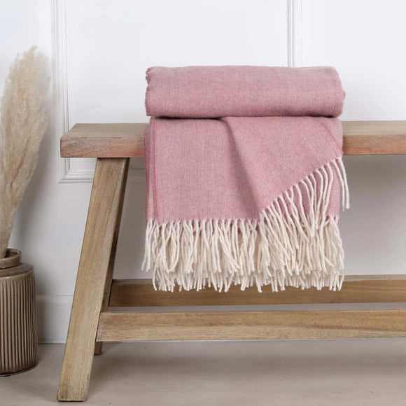 Fine Weave Pure New Wool Throw in Pink