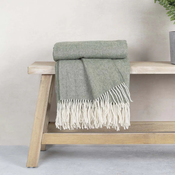 Fine Throws Fine Weave Pure New Wool Throw in Olive | Herringbone Throw ...