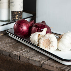 Long White Enamel Rectangle Tray