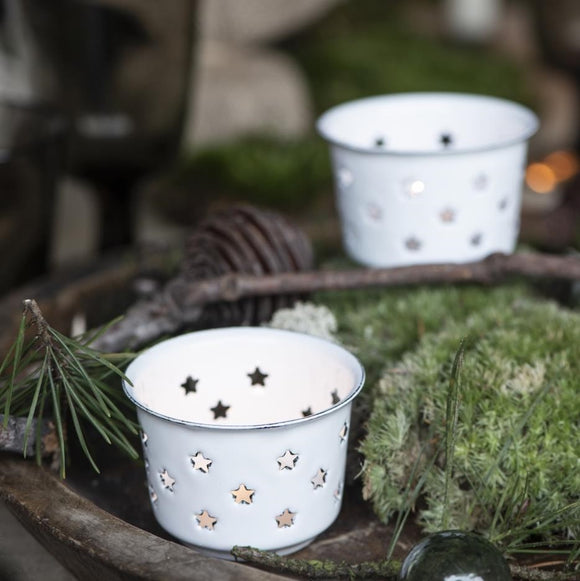 Enamel Tealight Holder with Stars