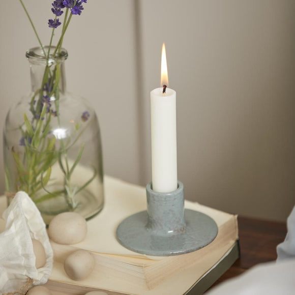 Glazed Stoneware Candleholder- Dusty Blue