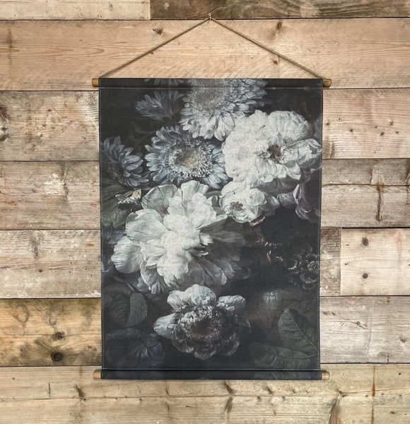 Monochrome Floral Canvas Wallhanging - Small