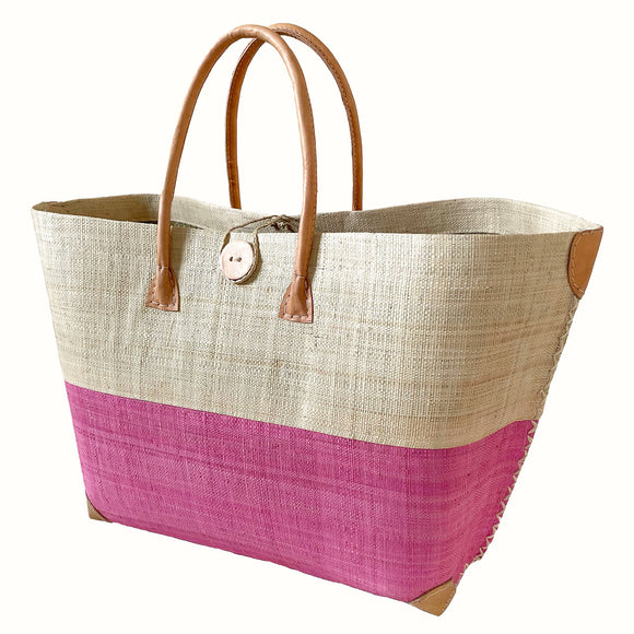 Button Basket in Natural and Pink