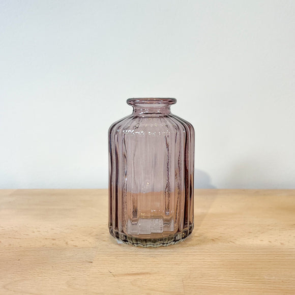 Dusky Pink Ribbed Glass Bottle