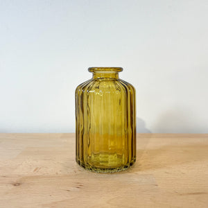 Yellow Ribbed Glass Bottle